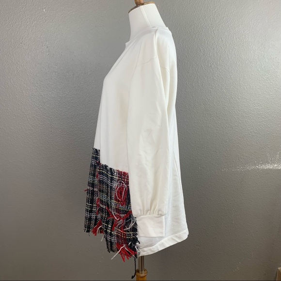 Zara cream and red tweed fringe sweatshirt dress - Picture 7 of 11